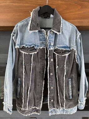 H&M Two-Tone Denim Jacket - Light Blue & Charcoal Oversized